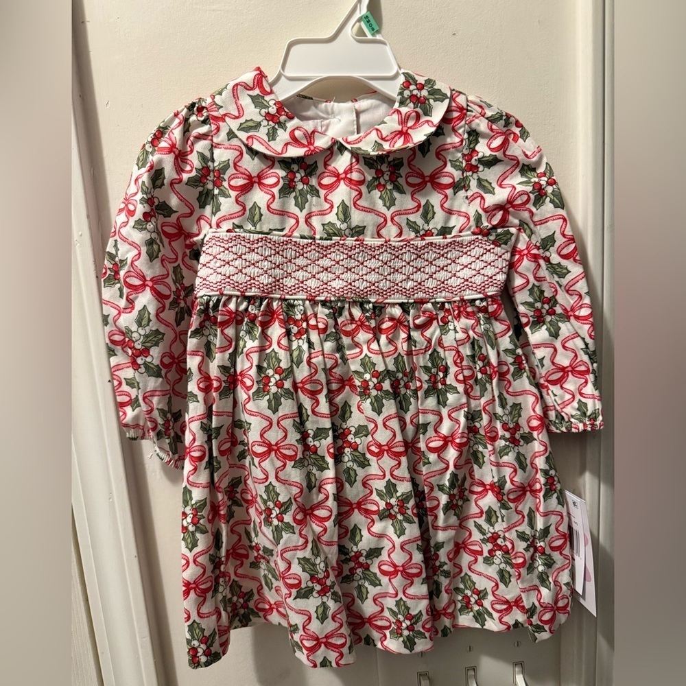 NWT Bonnie Baby Smocked Holiday Dress & Diaper Cover